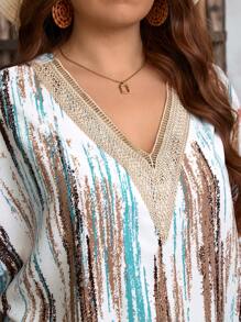 EMERY ROSE Bộ 2 chiếc/bộ áo thun tay ngắn pha trộn họa tiết nhuộm loang màu ngẫu nhiên cỡ lớn cho nữ và quần - Nhiều màu - Xem 6