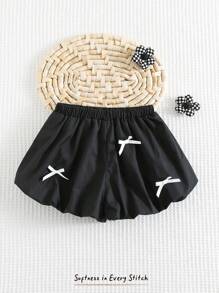 Cozy Pixies Shorts décontractés pour bébé fille avec nœud 3D décoratif et taille élastique - Noir - Voir 8
