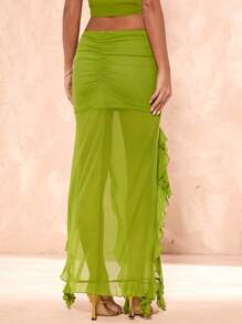 SHEIN BAE Women's Sage Green Solid Color Casual Wrap Skirt With Ruffle Hem, Suitable For Beach Vacation, Holiday, Party, Casual Gathering, Afternoon Tea, Wedding Season,Elegant & Flattering - Green - View 2