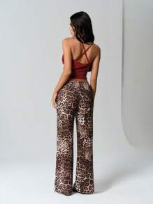 TRNVIE Quần ống loe họa tiết da báo cho nữ có điểm nhấn là phần eo thắt nơ - Màu Khaki - Xem 2