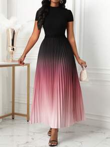 Lunelith SHEIN Lunessa 2pcs/Set Women Casual Gradient Print Design Round Neck Short Sleeve Set - Multicolor - View 5