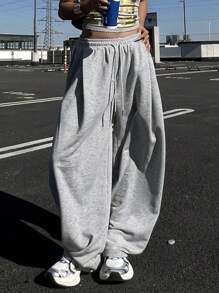 DAZY Women Solid Color Loose Pleated Long Pants, Sports & Casual Sweatpants, Spring Y2k,Women Joggers