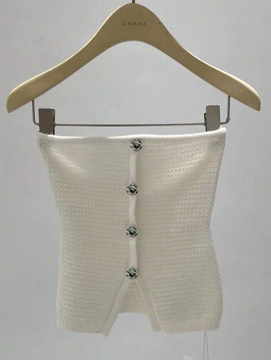 Women's Minimalist Fashion Casual Knit Top, Suitable For Everyday Wear - White - View 1