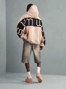 SUMWON Premium Athletic Hoodie Retro Varsity Design Drawstring Pullover Sweatshirt Fall Winter Sports Streetwear Casual Urban Fashion Soft Warm Fleece Comfort Sporty Modern - Khaki - View 4