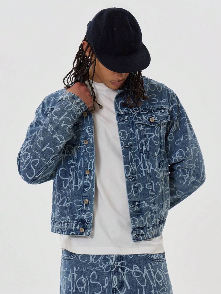 Graffiti Musero Denim Cropped Jacket For Spring Summer - Multicolor - View 1