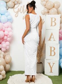 Loomaby Maternity Ruched Gender Reveal Dress For Baby Shower Party - White - View 2