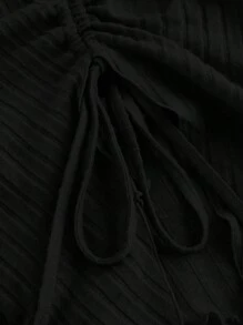 SHEIN MOD Plus Size Women's Black Drawstring Asymmetric Hem Flared Sleeve T-Shirt,Off Shoulder T-Shirt,Fall Women Clothes,Comfortable T-Shirt