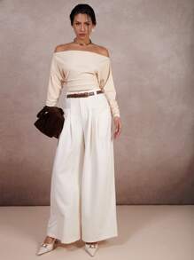 COSMINA Women Off Shoulder Long Sleeve Ruffle Solid Color Casual Top