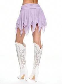 ROMWE 不对称薄纱 3D 蝴蝶结装饰女式半身裙