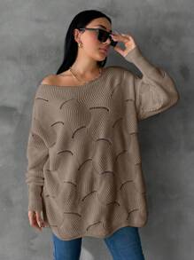 EURMUSE Plus Size Solid V-Neck Long Sleeve Casual Pullover Sweater - Beige - View 5