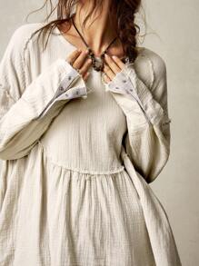 Bohemela 度假纯色梭织宽松长袖女式长衬衫 - 白色 - 查看 3