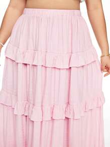 ROMWE Kawaii Vintage Style Solid Color Ruffle Hem Plus Size Long Skirt