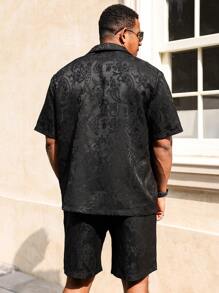 Manfinity Homme Plus Size Men Minimalist & Fashion Casual Short Sleeve Shirt & Shorts Set - Black - View 2