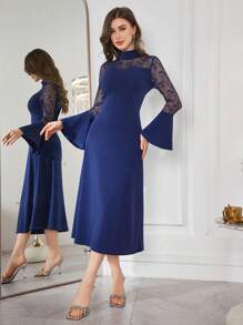 Modelyn Modelyn French Patchwork Dress, High-End Sophisticated Women's Formal Evening Gown, Spring/Summer 2025 New Arrival - Blue - View 3