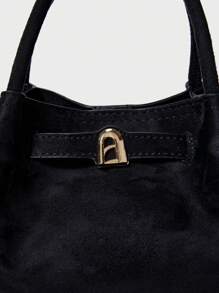 European&American Winter Niche Design Suede Bucket Bag, Women Street Fashion Shoulder Bag For Shopping, Commuting, Party, Gift, Newest Fashionable Suede Bag For Women, New Fall Fashion 2025 For Women Gifts - Black - View 6