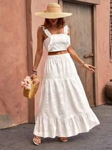 RueChic Trendy, Eyelet Embroidery Two Pieces Ser - White - View 1