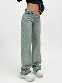 EURMUSE HIGH WAIST STRAIGHT JEAN CASUAL STYLE - Medium Wash - View 4