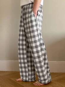 DAZY Męskie spodnie piżamowe w kratę na wiosnę i jesień