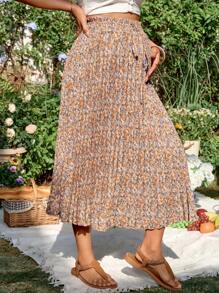 SHEIN Casual Vacation Ditsy Floral Pregnant Women Skirt - Apricot - View 6