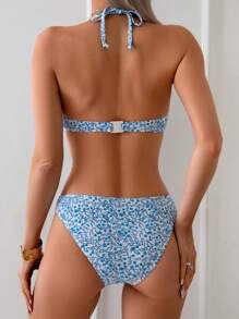 SHEIN Swim 夏季女士碎花无钢圈比基尼套装 - 藍白色 - 查看 2