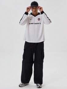 Musero' Slogan Long Sleeve Football Graphic Shirt Jersey Style Spring Summer - White - View 4