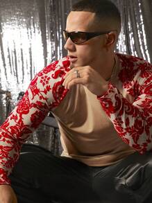 Manfinity AFTRDRK Camiseta casual de hombre con estampado de patchwork floral de bloques de color