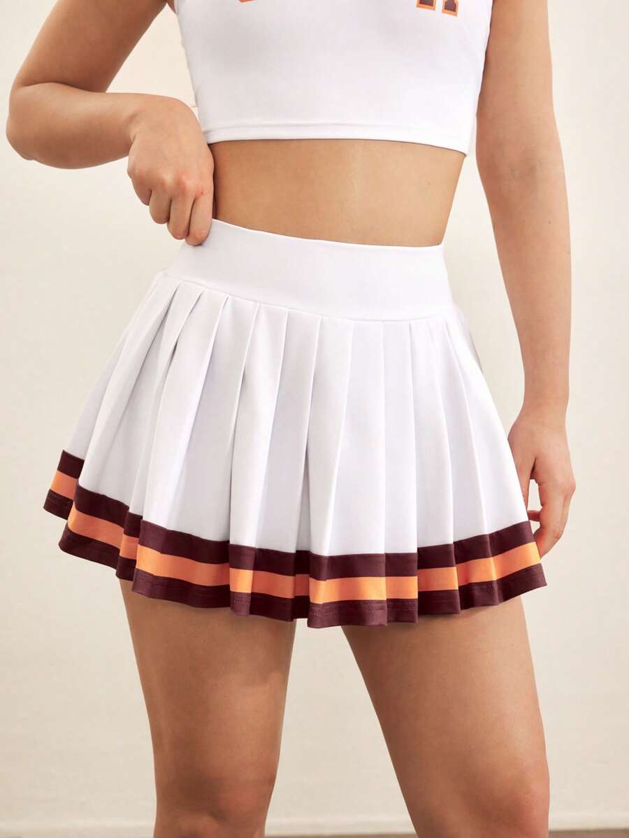 Cheerettes Falda deportiva de talle alto plisada con rayas para mujer