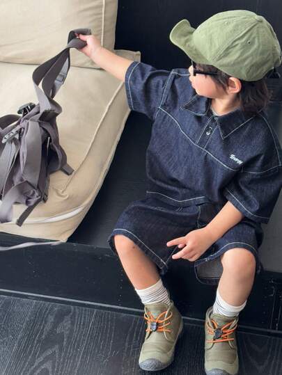 Dazy Kids Young Boy Short Sleeve Top & Shorts Denim Set For Camping