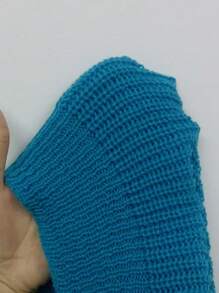 SHEIN LUNE Spring/Summer Casual White Lantern Sleeve Button Front Ribbed Loose Knit Cardigan - Teal Blue - View 7