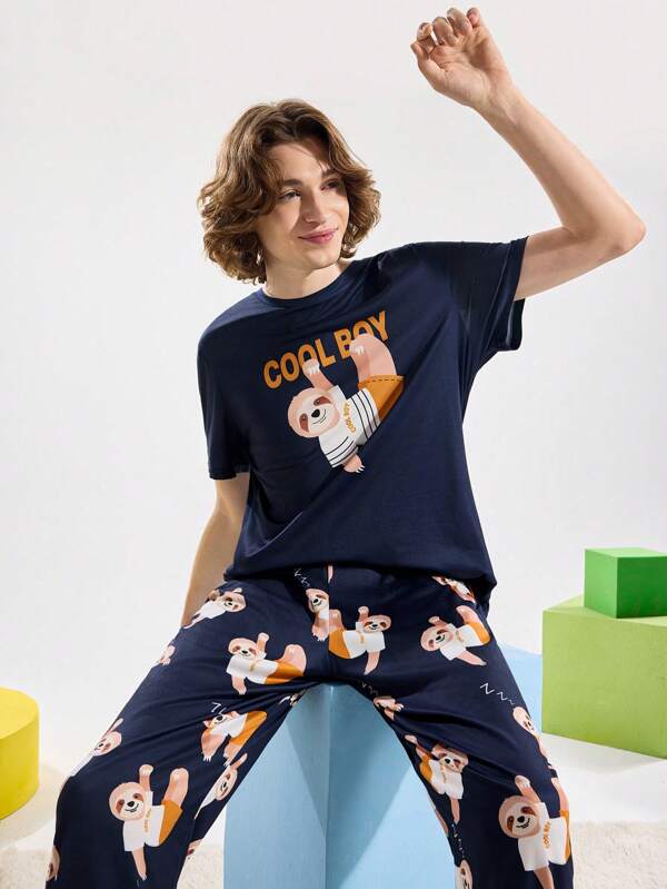 Happy Jammies Men's Sloth Graphic T-Shirt And Pants Pajama Set