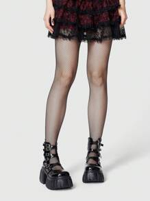 ROMWE Goth Zapatos de tacón de cuña y plataforma con diseño de hebilla ajustable múltiple para mujer - Negro - Ver 2