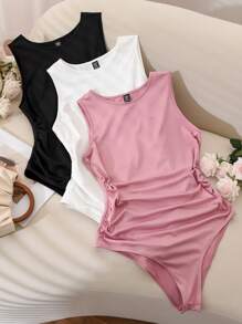 CosyJoli 大码女式春夏时尚休闲舒适日常百搭基本款多色无袖修身紧身衣 3 件装，女士夏季服装，女士外出上衣