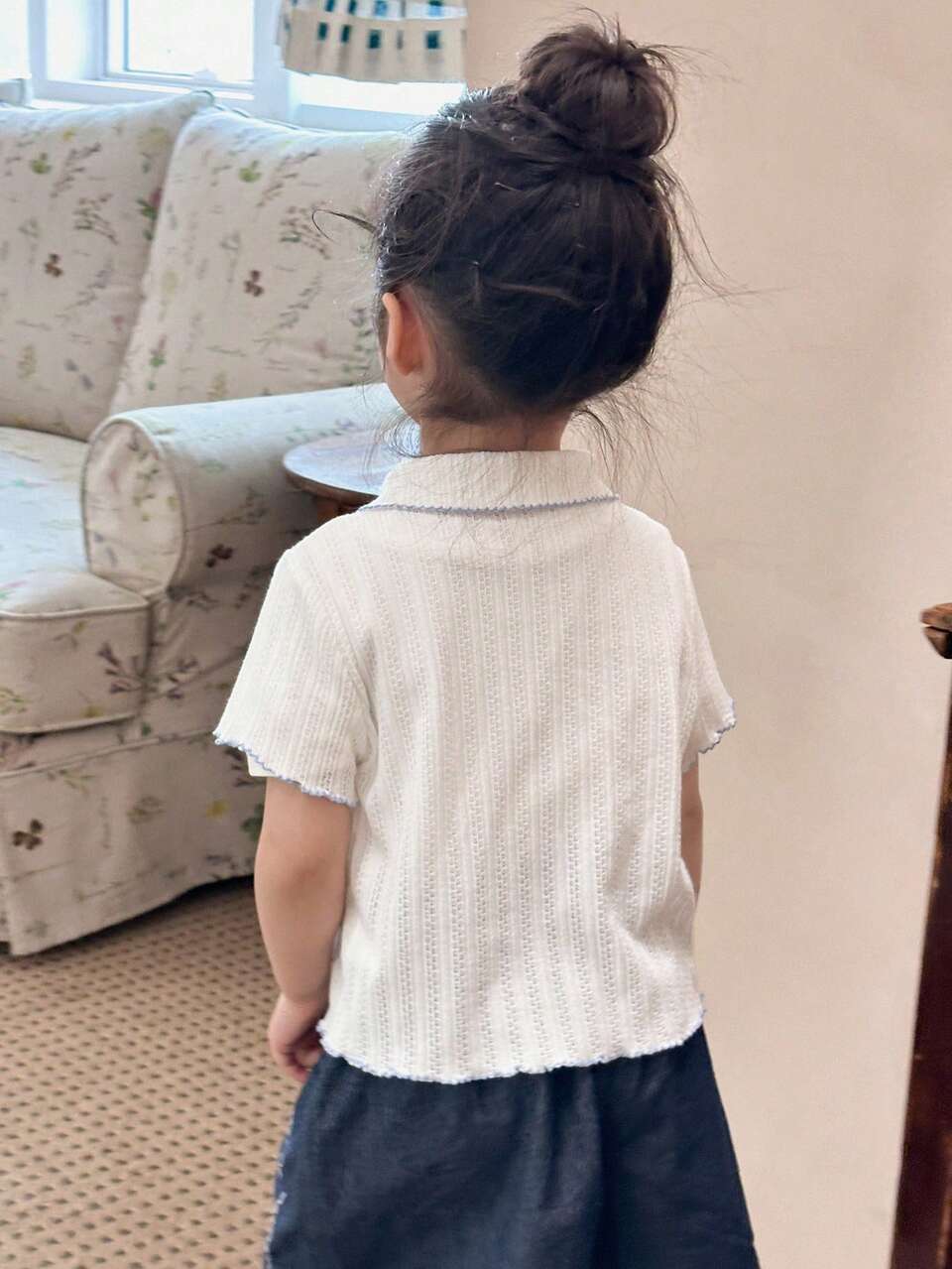 Young Girl Casual Single-Breasted Turndown Collar Short Sleeve Jacket, Summer