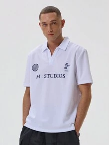 Musero Graphic Fitted Sport Polo Shirt Spring Summer - White - View 1