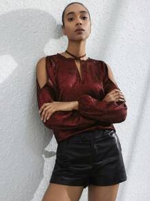 SHEIN Privé 时尚安哥拉红色高端设计优雅奢华复古休闲百搭交叉带长袖衬衫 - 紅色 - 查看 6