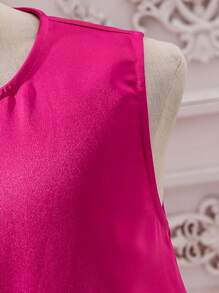 SHEIN Tween Girls' Vacation Casual Chic Solid Round Neck Sleeveless Woven Dress - Red Violet - View 5