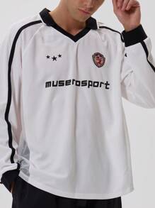 Musero' Slogan Long Sleeve Football Graphic Shirt Jersey Style Spring Summer - White - View 3