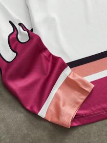 Manfinity VCAY 男士数码印花宽松针织长袖 T 恤 - 玫紅色 - 查看 4