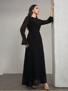 Graceveil 设计别致的喇叭袖紧身连衣裙 - 黑色 - 查看 3