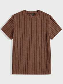 Manfinity VCAY Men's Solid Color Round Neck Knit Casual Ribbed Short Sleeve T-Shirt - Coffee Brown - View 11
