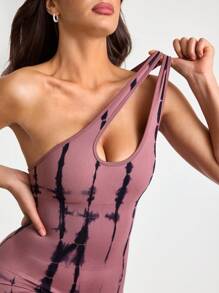 Menodora SHEIN Sport Menodora SHEIN Sport Tie-Dye Random Print Racerback Workout Jumpsuit - Coffee Brown - View 6
