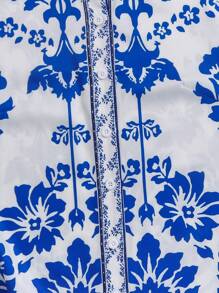 SHEIN Robe à col montant, taille avec ceinture et motif de fleurs en porcelaine élégant, avec manches bouffantes. Convient pour les sorties, les séances photo, les vacances, les tenues assorties mère-fille (2 pièces vendues séparément) - Bleu azur - Voir 6