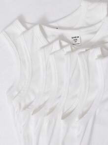 SHEIN 7pcs Young Boy Soft Knit All-Match Versatile White Tank Top Undershirt Multipack Set, Suitable For School, Garden, Beach, Birthday, Spring/Summer/Autumn/Winter