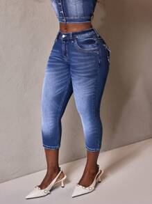 Slaydiva Women's Casual Washed Embroidered Pocket Slim Fit Jeans