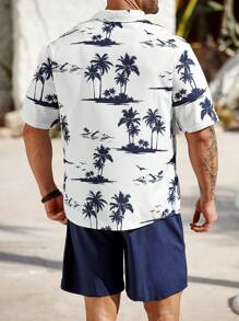 ResortEase 2pcs/Set Men Casual Short Sleeve Shirt & Shorts Set, Simple & Fashion, Everyday Wear