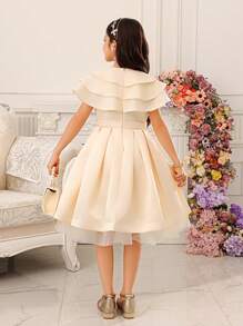 Floral 3D Mesh Satin Dress For Tween Girls, Elegant Lady Suitable For Celebration,Holiday,Summer,Travel - Pink - View 2