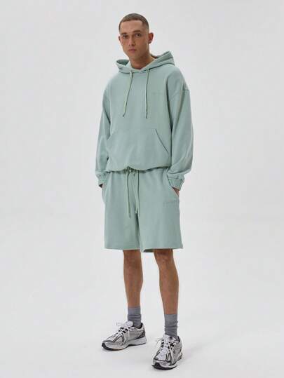 Musero Pantalones cortos de chándal básicos lisos y pesados para hombres con cintura elástica y cordón, solo para primavera y verano