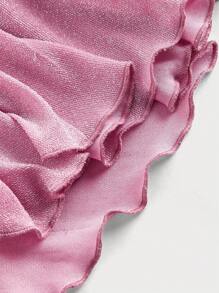 SHEIN MOD Falda de talle bajo con volantes y destellos en color rosa para mujeres de talla grande