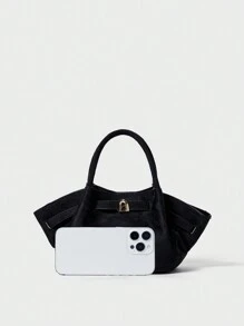 European&American Winter Niche Design Suede Bucket Bag, Women Street Fashion Shoulder Bag For Shopping, Commuting, Party, Gift, Newest Fashionable Suede Bag For Women, New Fall Fashion 2025 For Women Gifts - Black - View 4