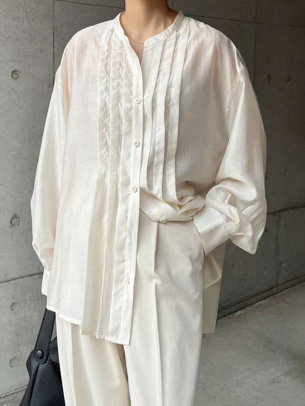 FRIFUL Women's Loose Striped Shirt, Simple Fashion Casual Daily Solid Color